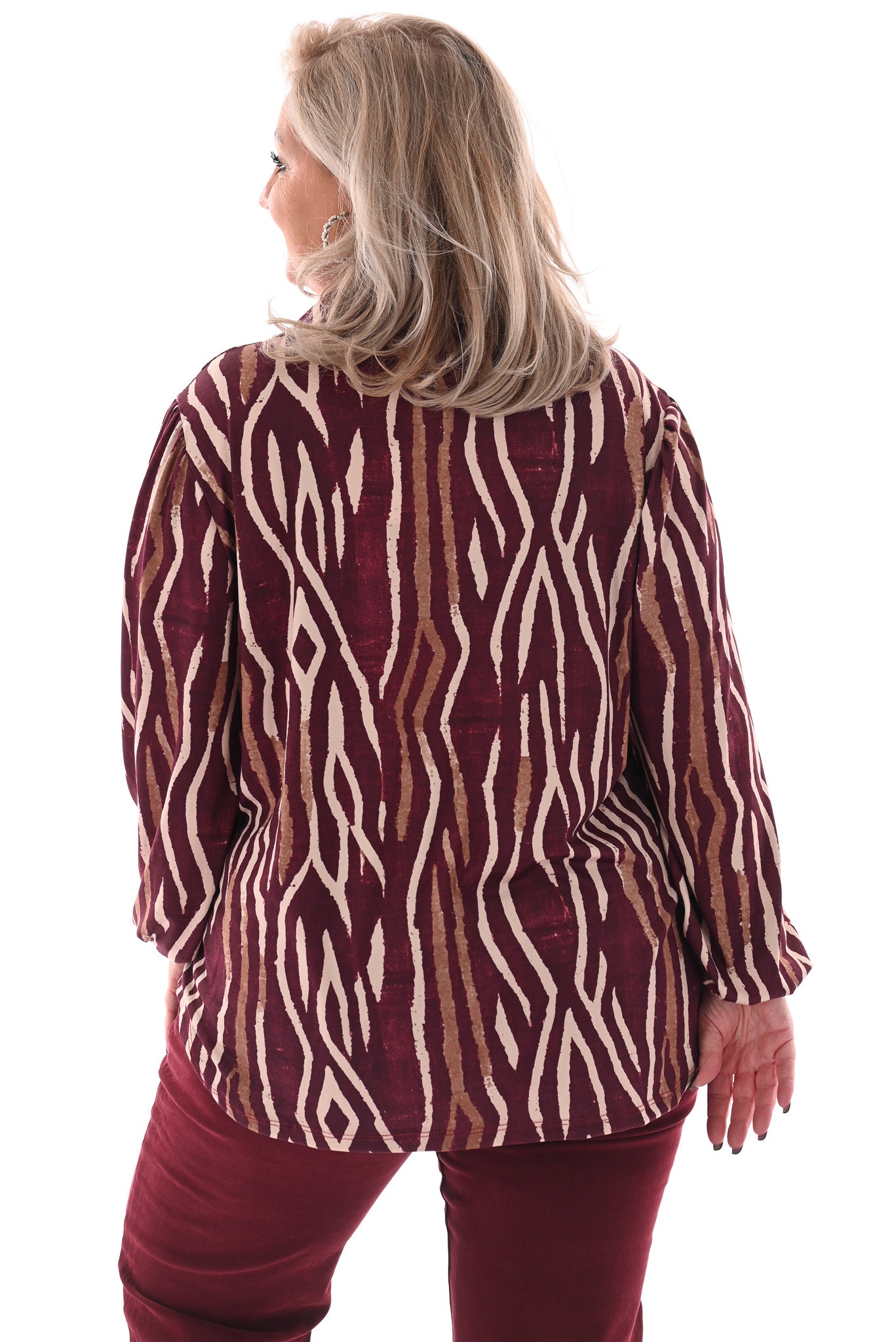 Top v-hals met kraag en strepen bordeaux