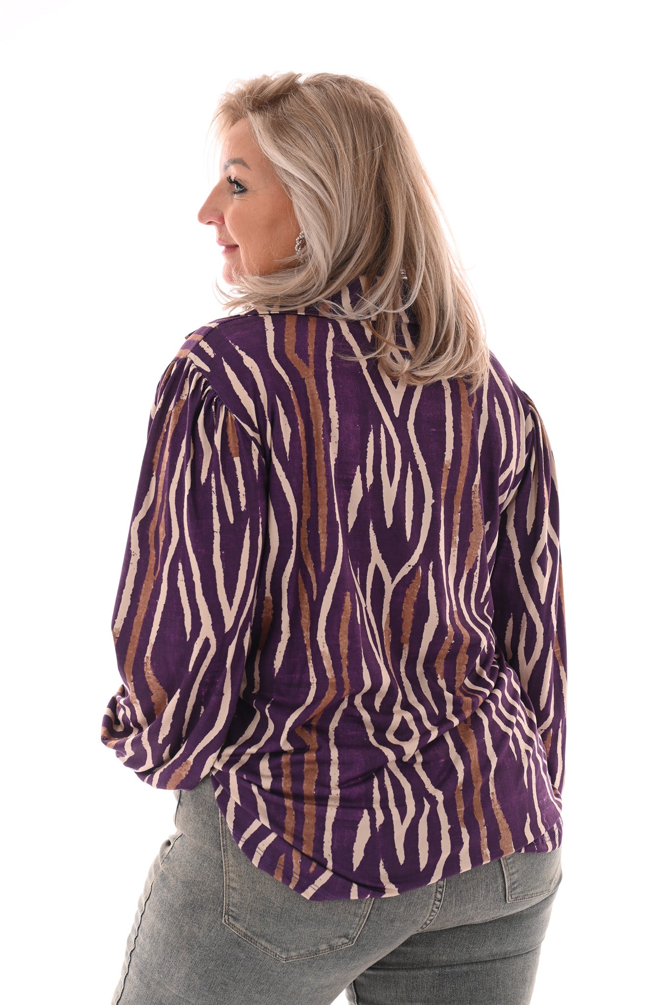 Top v-hals met kraag en strepen paars