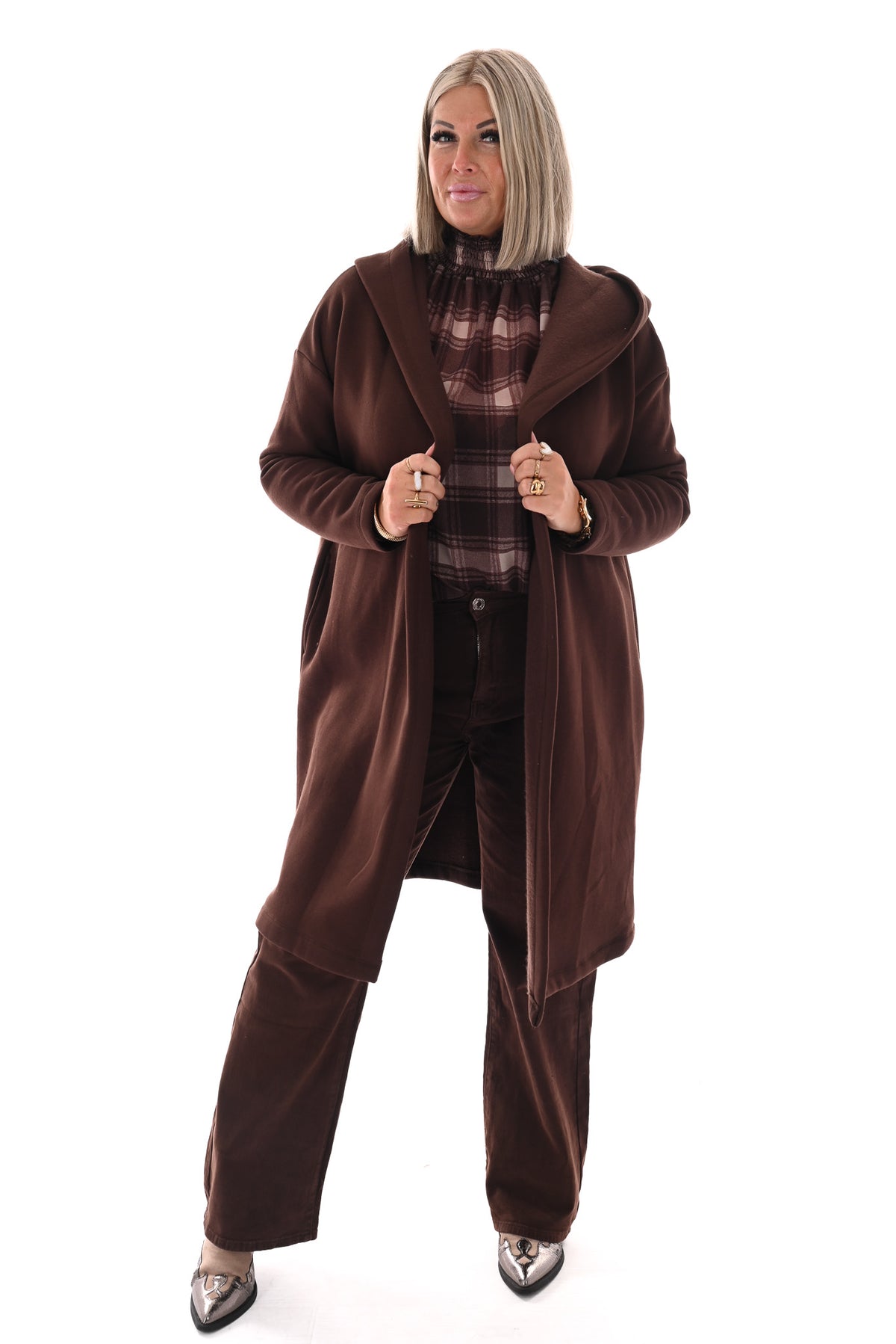 Sweatervest met capuchon donkerbruin