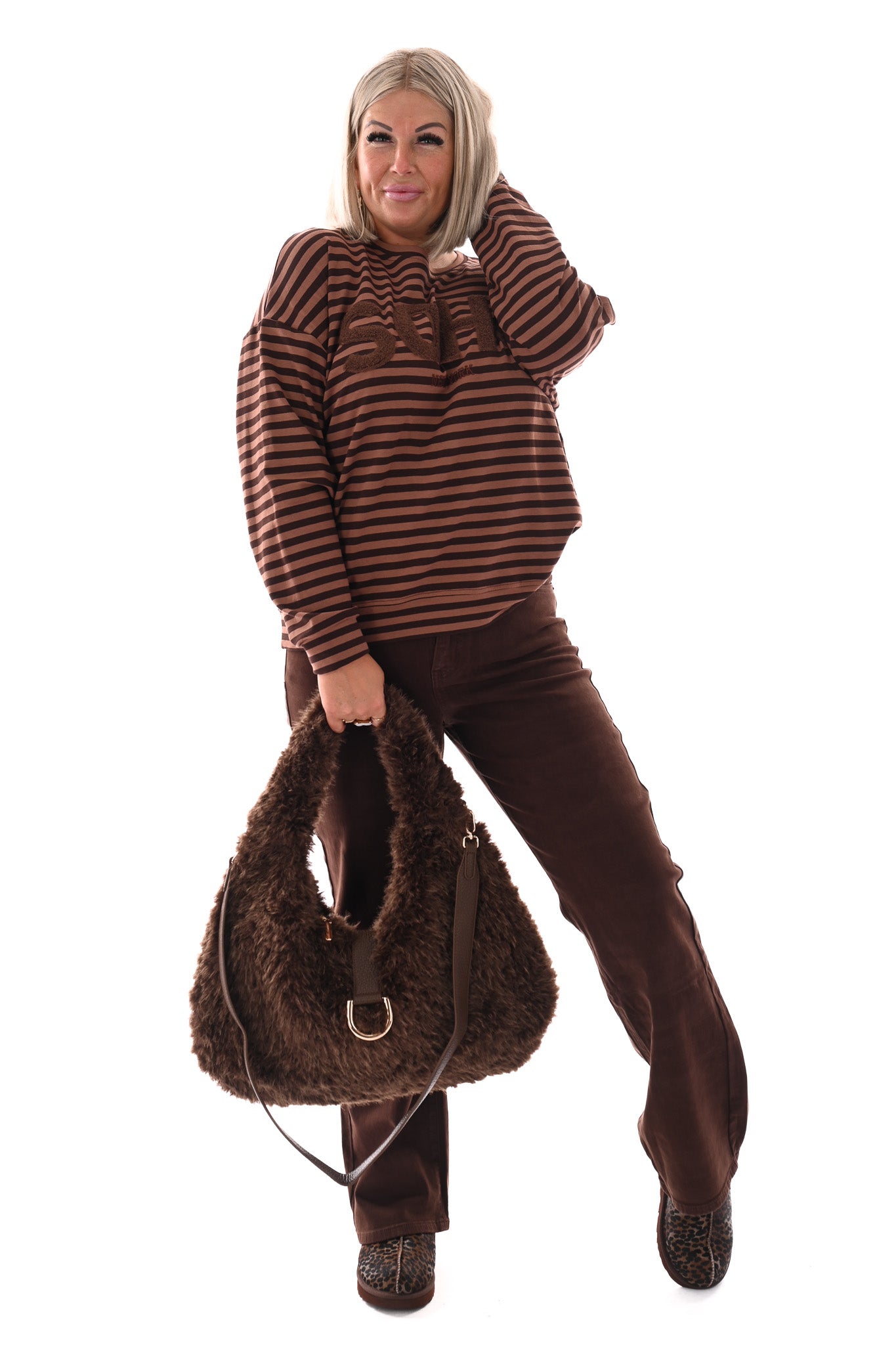 Gestreepte sweater Soho bruin/donkerbruin