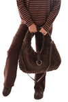 Furry schoudertas bruin