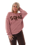 Gestreepte sweater Soho lichtroze/bruin