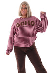 Gestreepte sweater Soho roze/bordeaux