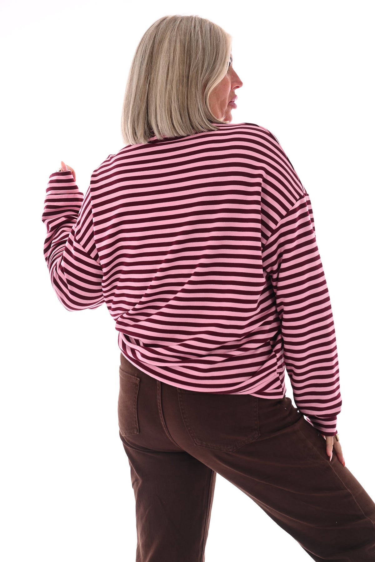 Gestreepte sweater Soho roze/bordeaux