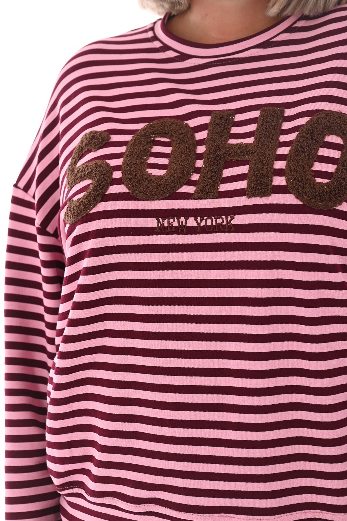 Gestreepte sweater Soho roze/bordeaux
