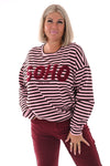 Gestreepte sweater Soho lichtroze/donkerbruin