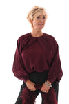 Silky blouse met pofmouwen aubergine
