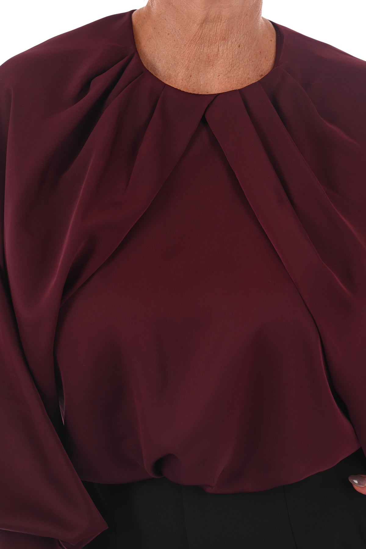 Silky blouse met pofmouwen aubergine