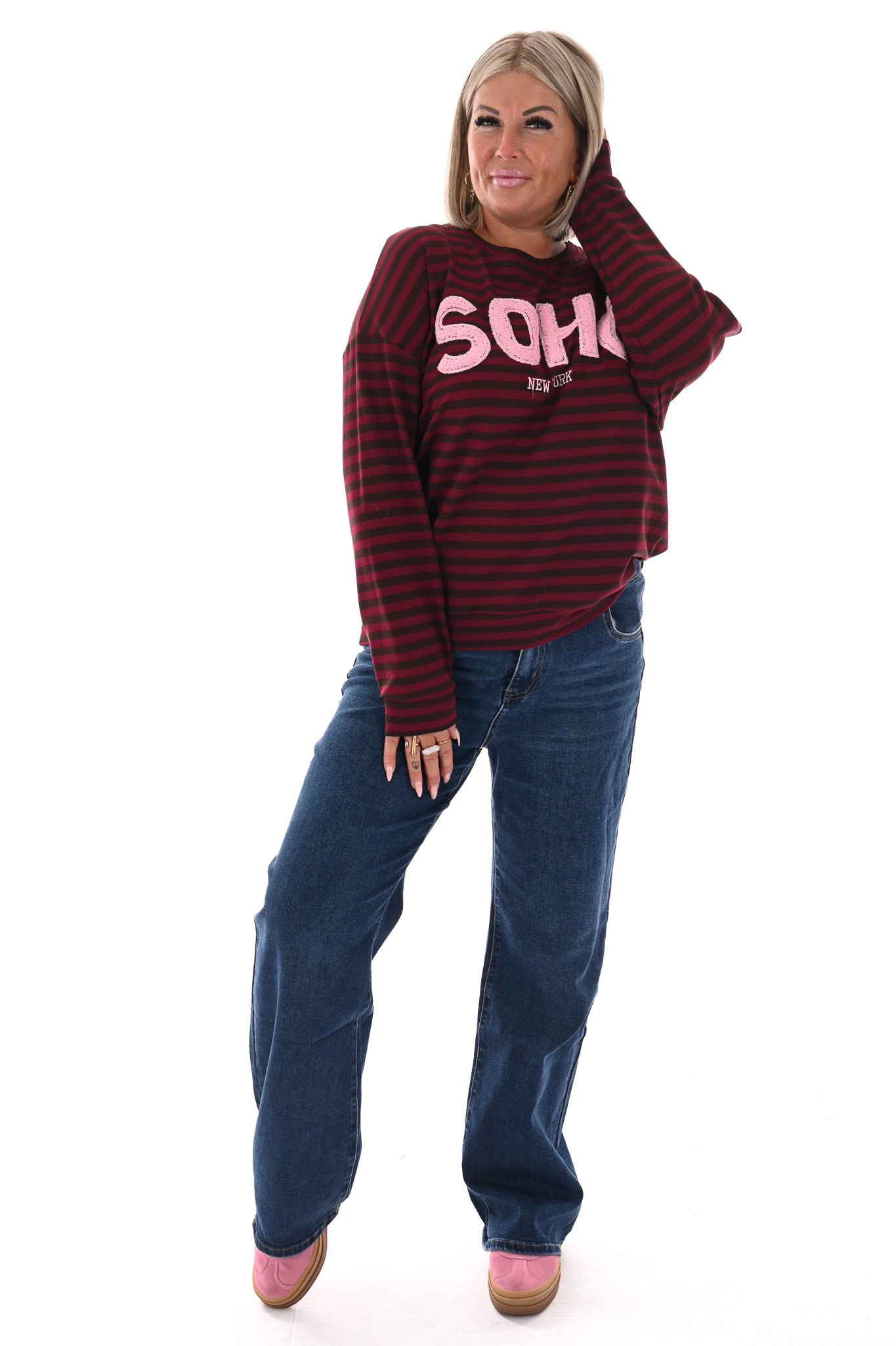 Gestreepte sweater Soho bordeaux/bruin
