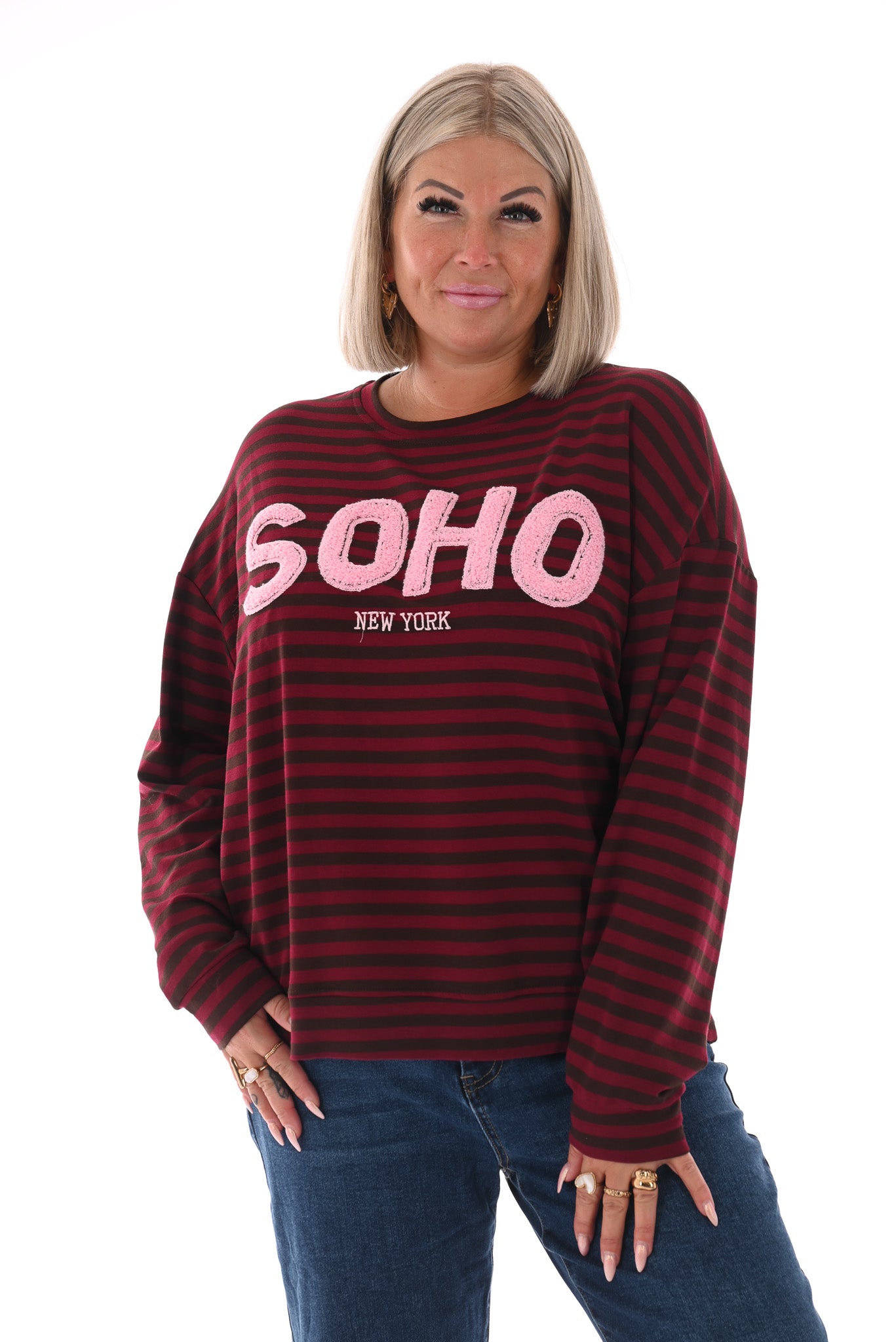 Gestreepte sweater Soho bordeaux/bruin