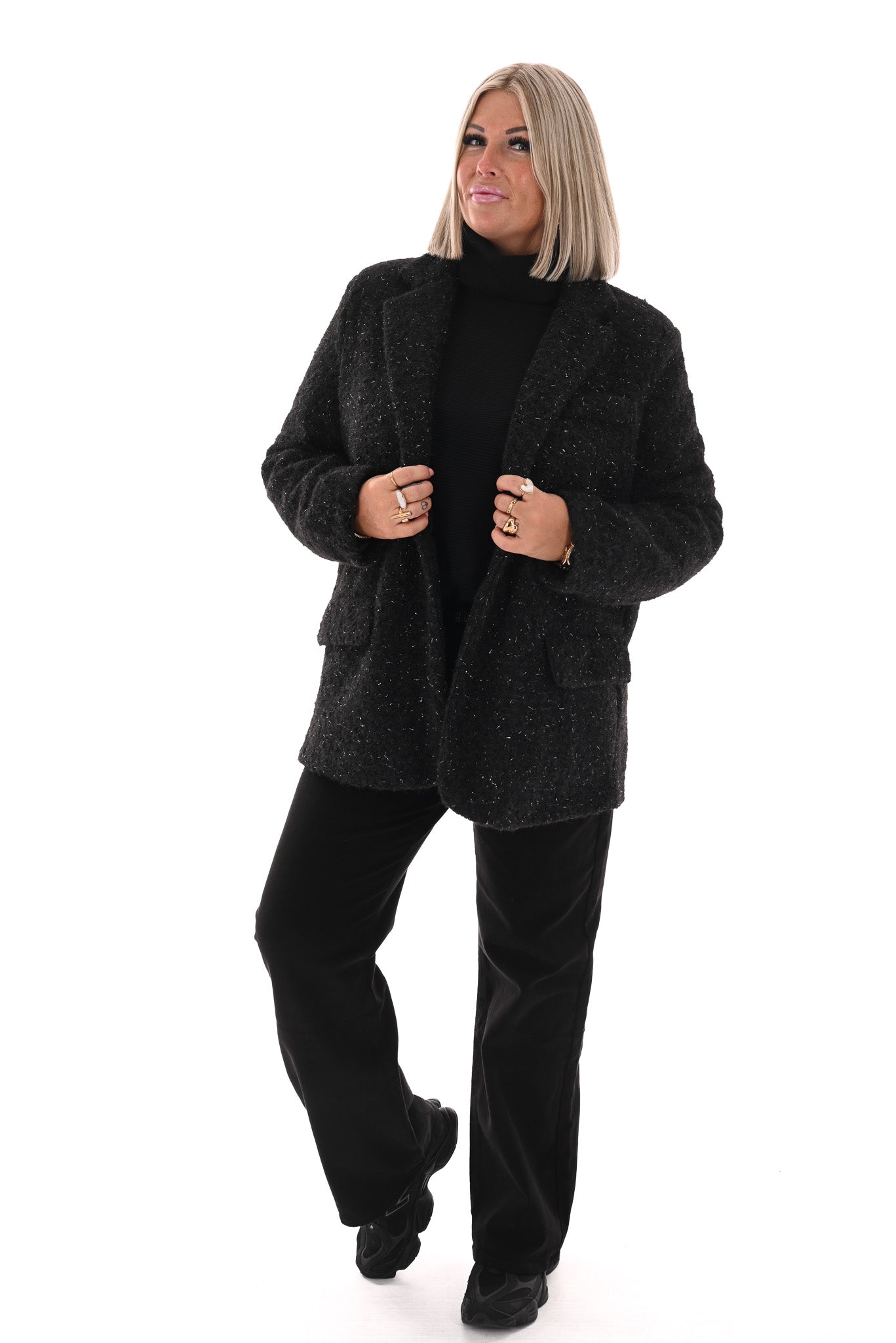 Wavy boucle blazer zwart