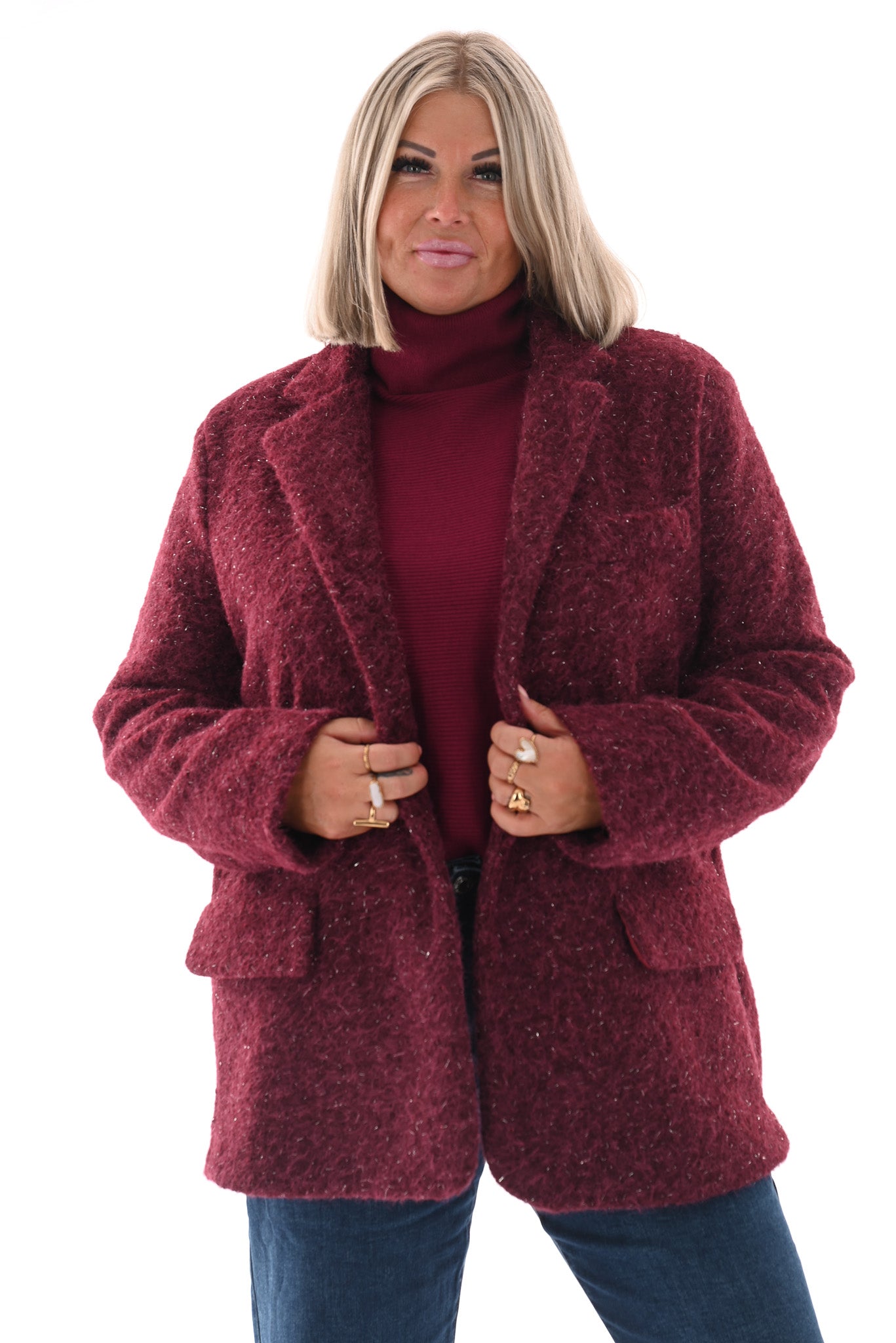 Wavy boucle blazer bordeaux