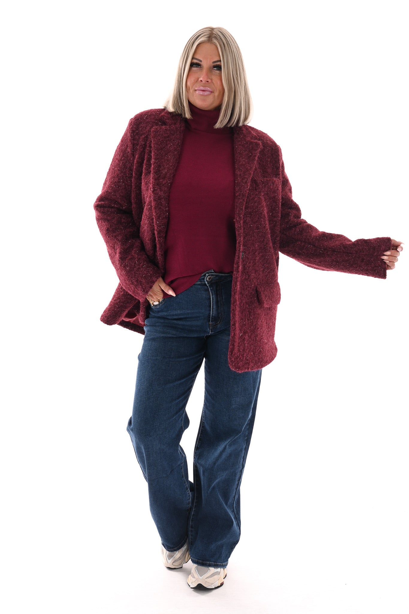 Wavy boucle blazer bordeaux