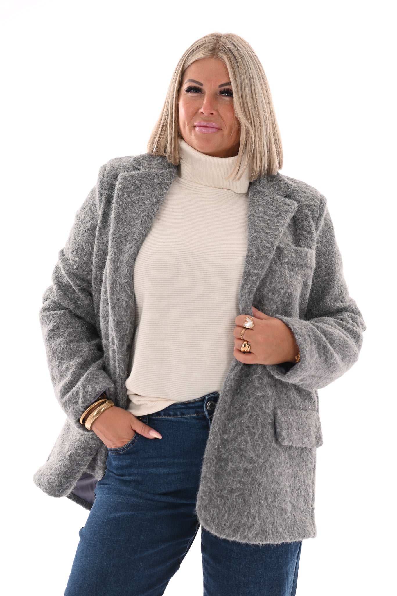 Wavy boucle blazer grijs