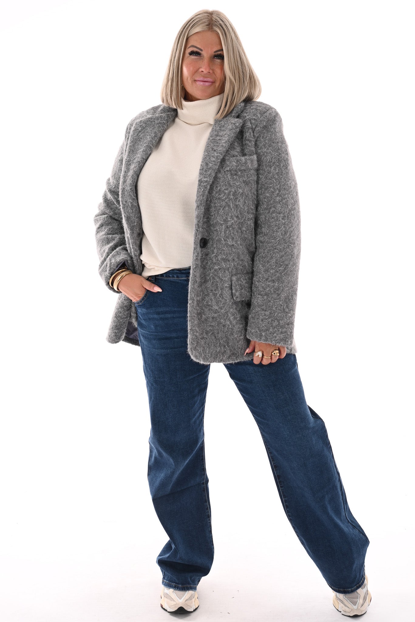 Wavy boucle blazer grijs