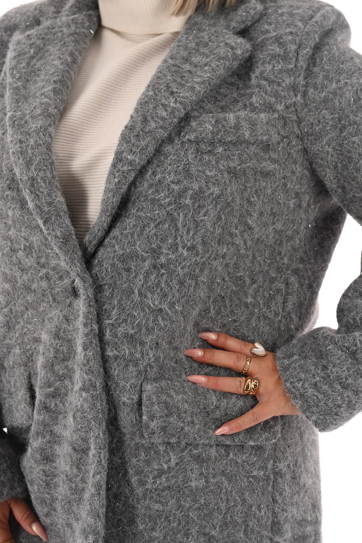 Wavy boucle blazer grijs