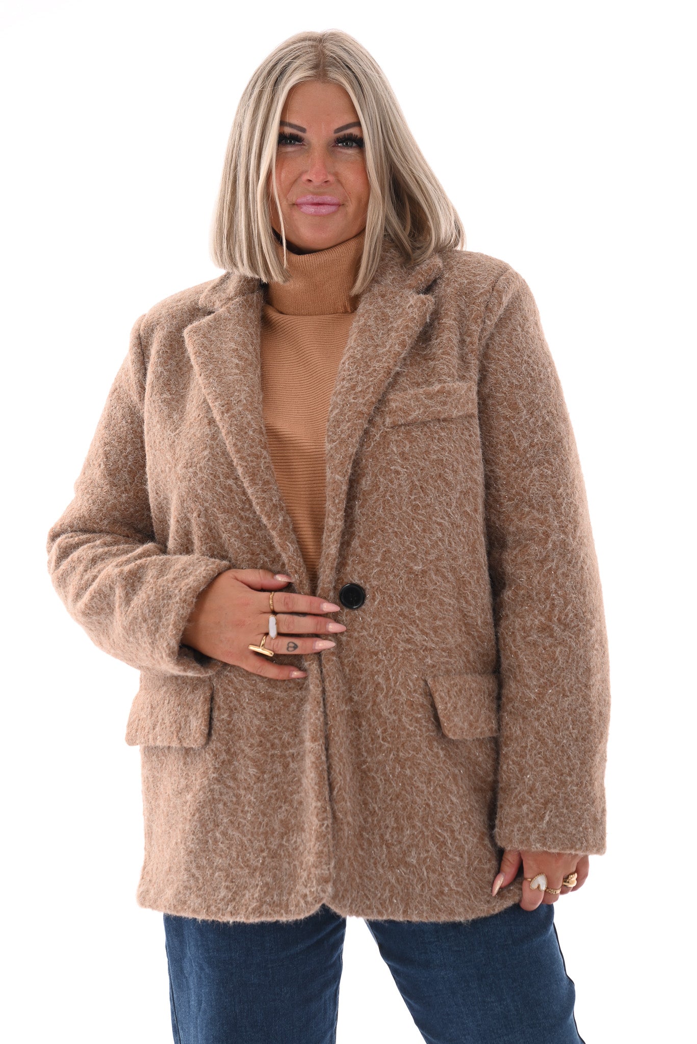 Wavy boucle blazer camel