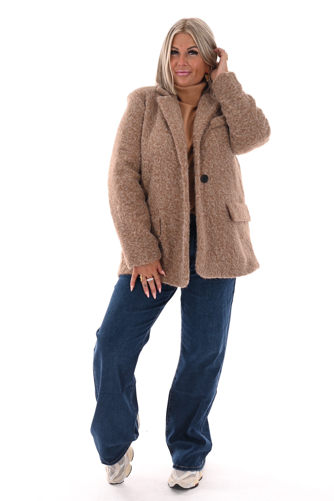 Wavy boucle blazer camel