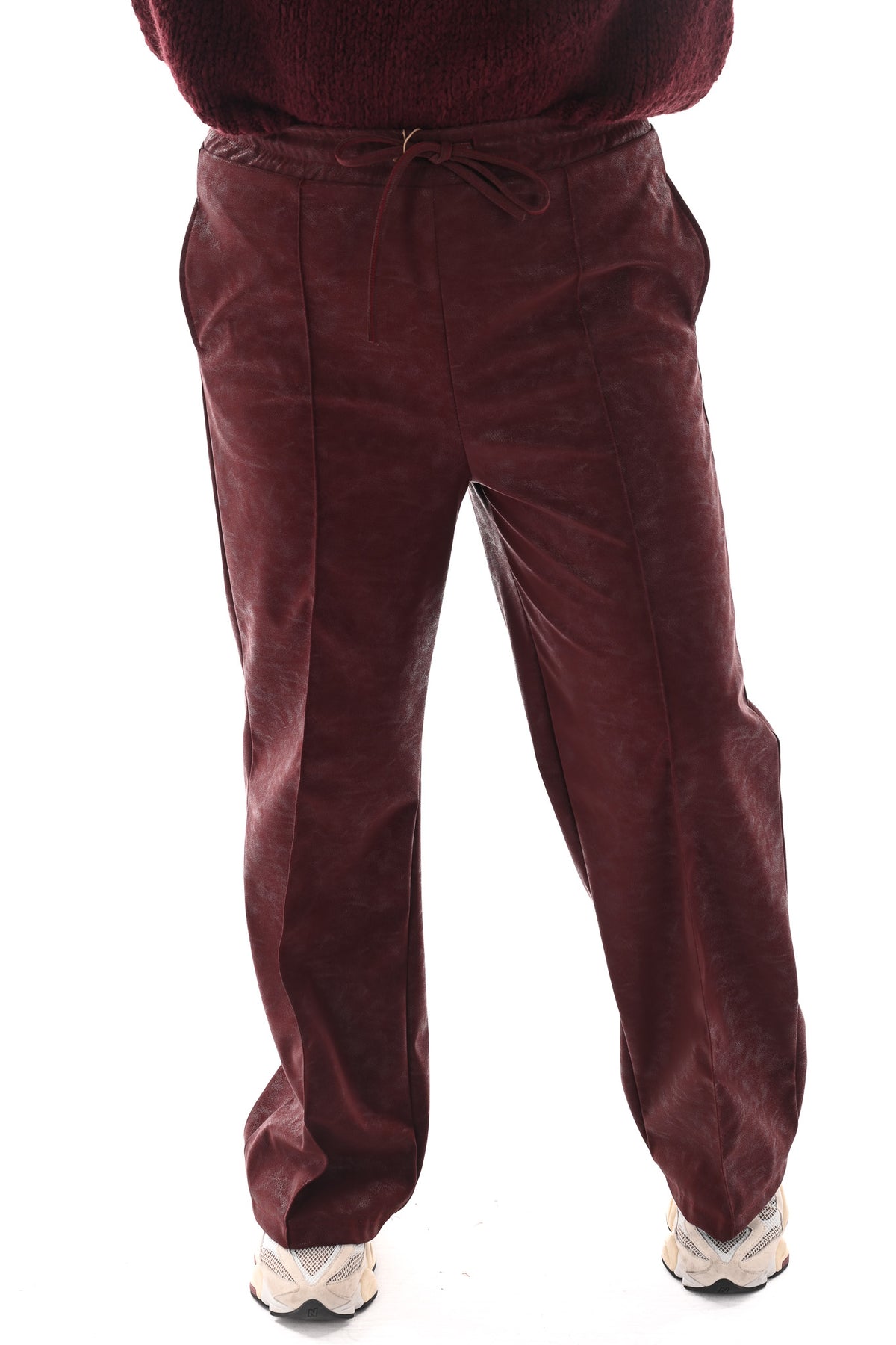 Leatherlook wide leg met elastieken band bordeaux