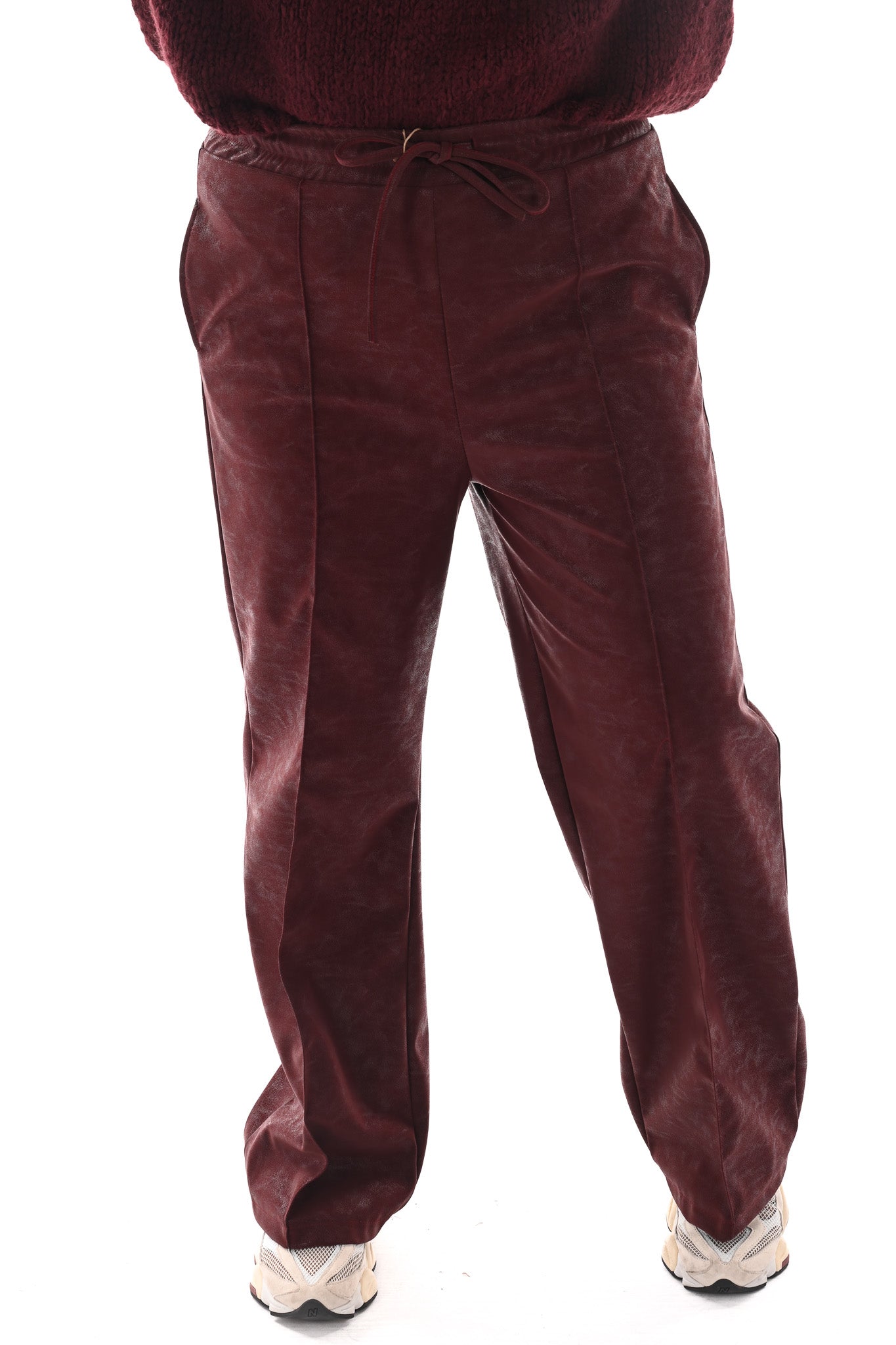 Leatherlook wide leg met elastieken band bordeaux