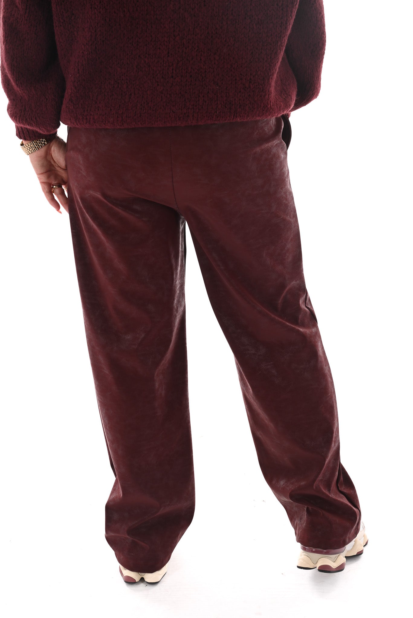 Leatherlook wide leg met elastieken band bordeaux