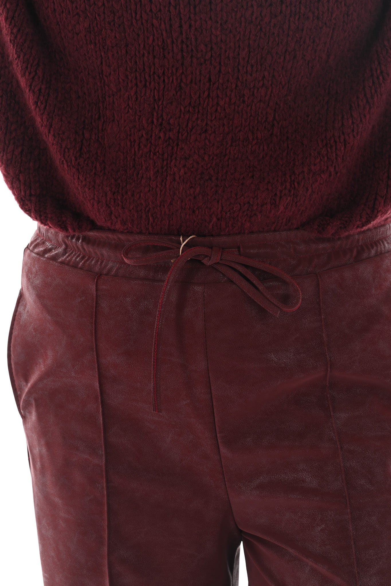 Leatherlook wide leg met elastieken band bordeaux