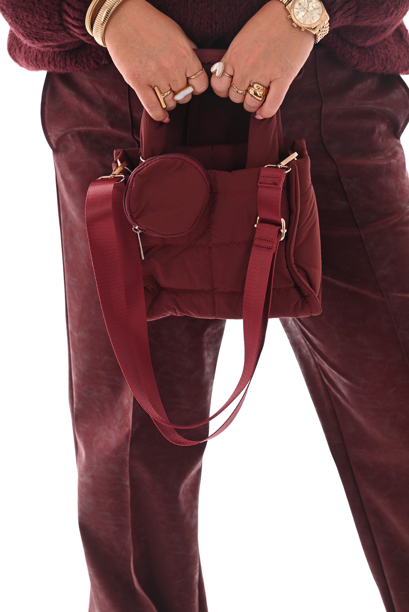 Leatherlook wide leg met elastieken band bordeaux