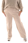 Leatherlook wide leg met elastieken band beige