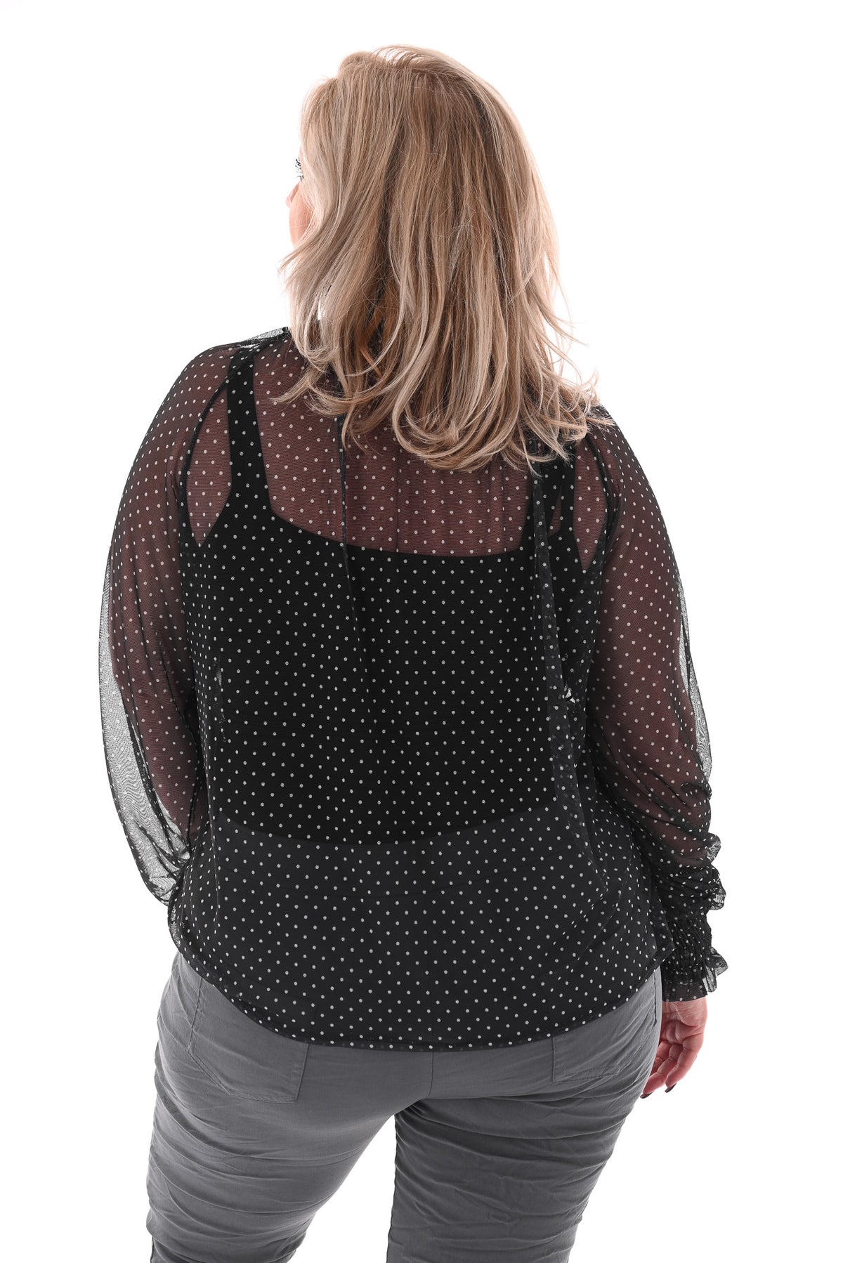 Top kleine dots smock kraag zwart