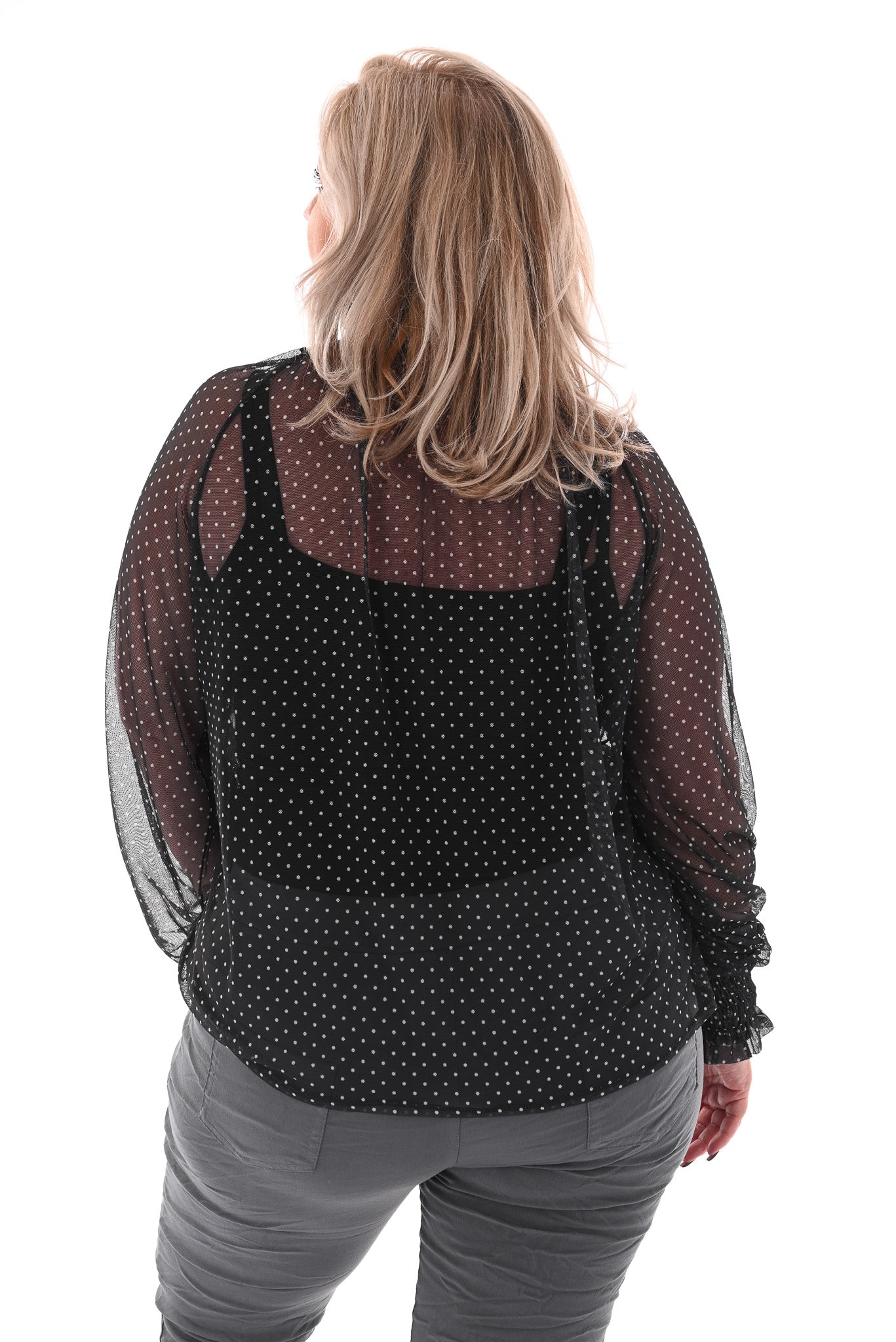 Top kleine dots smock kraag zwart