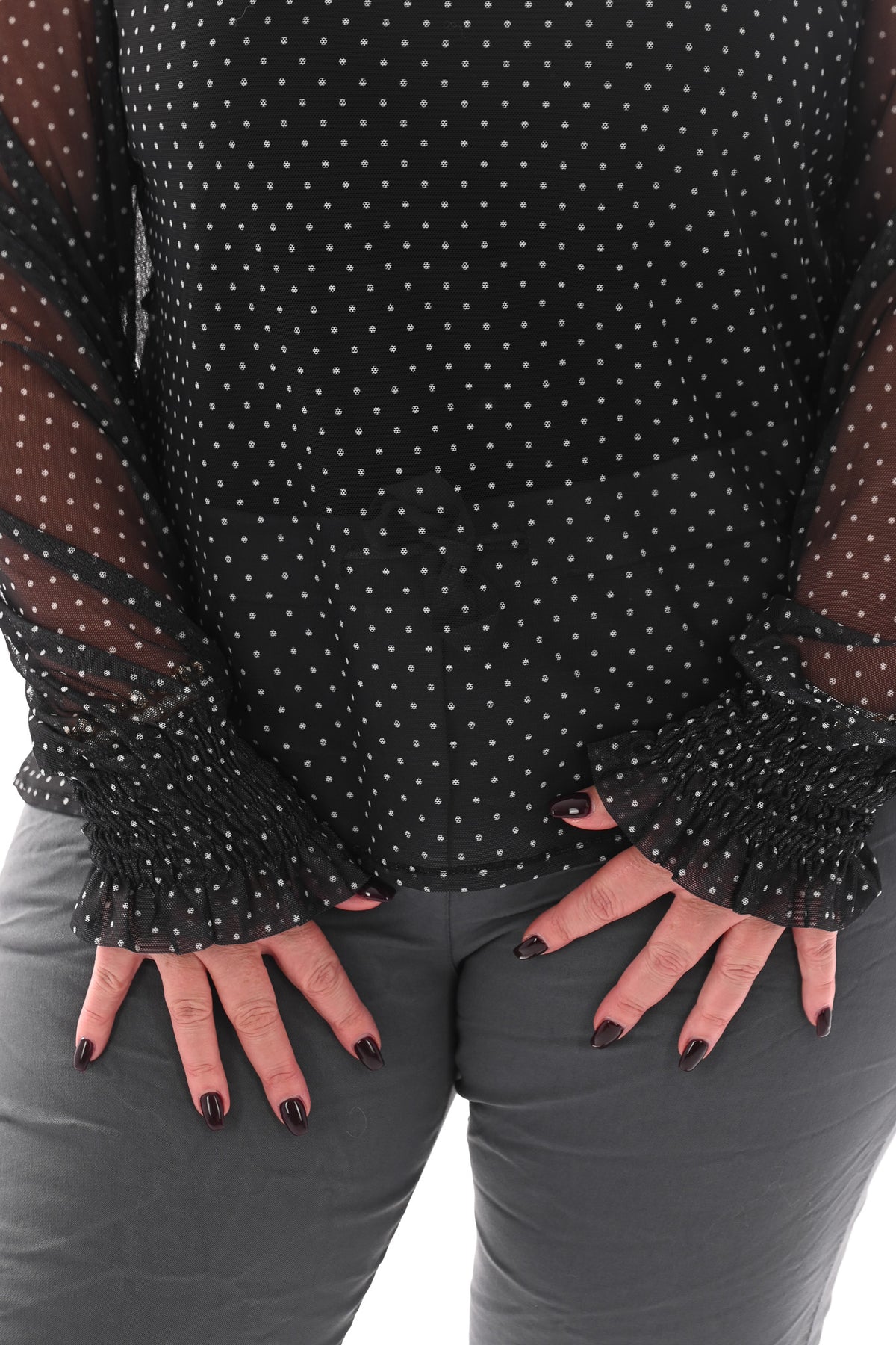 Top kleine dots smock kraag zwart
