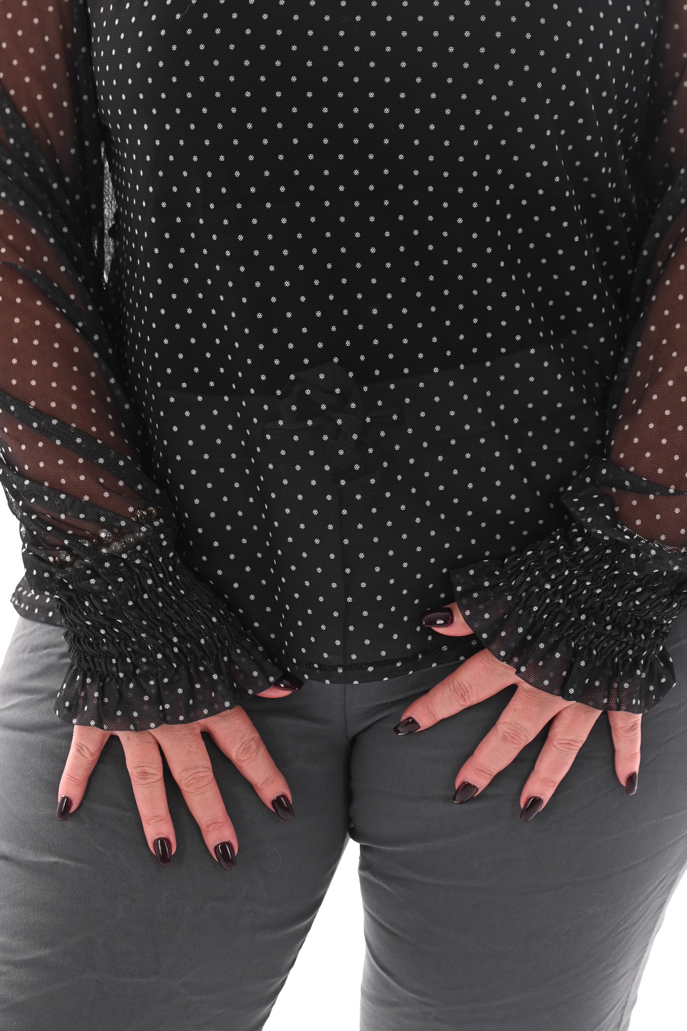Top kleine dots smock kraag zwart