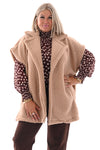 Lange teddy gilet beige