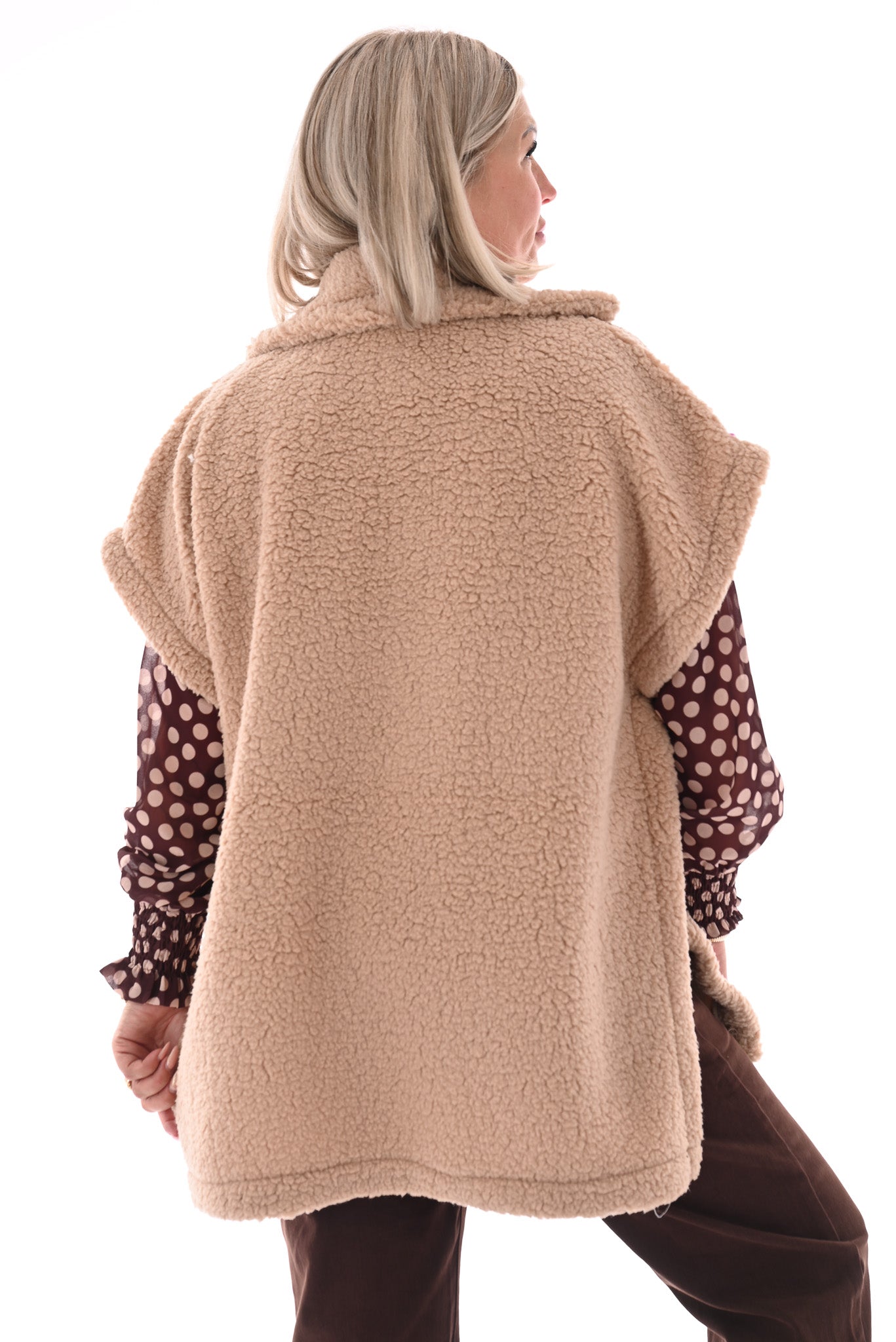 Lange teddy gilet beige