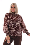 Top smock kraag dots bruin/wit