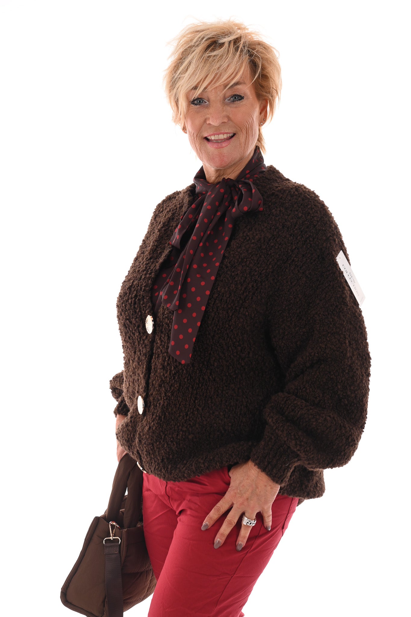 Boucle vest grote knopen donkerbruin