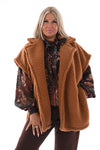 Lange teddy gilet camel