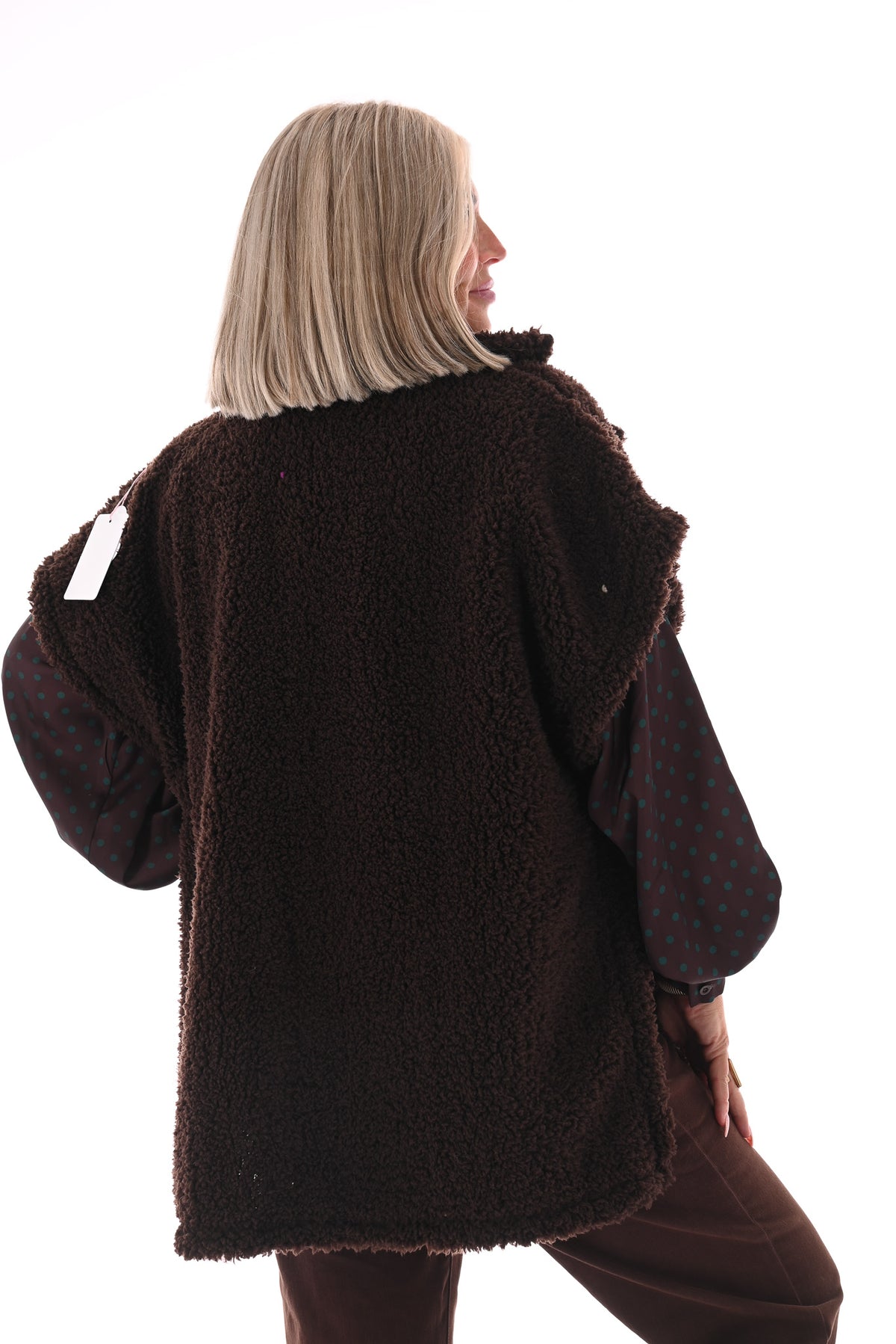 Lange teddy gilet donkerbruin