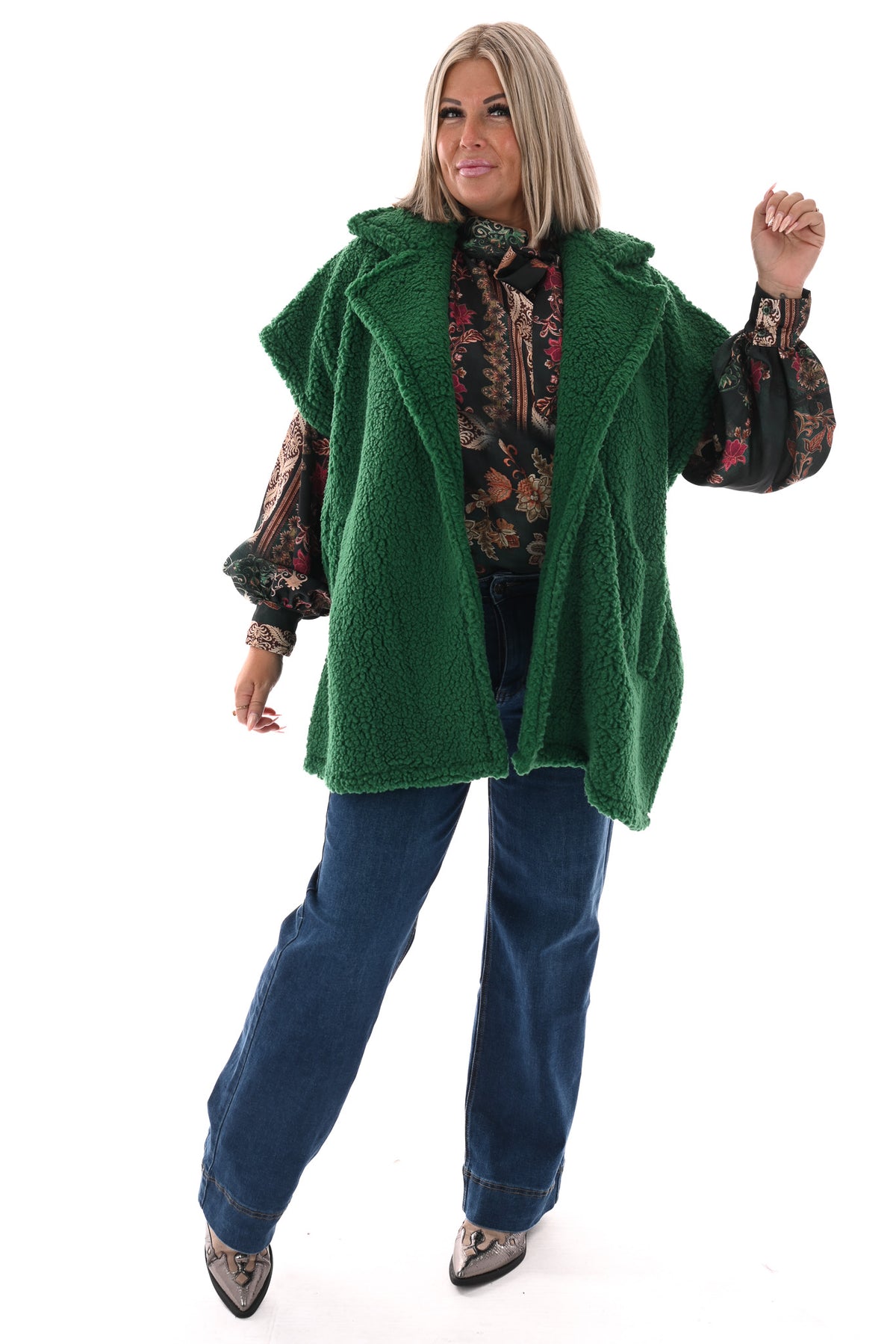 Lange teddy gilet groen