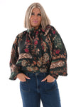 Silky blouse met strik paisley donkergroen