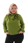 Silky blouse met strik uni groen