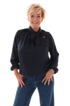 Silky blouse met strik uni marineblauw