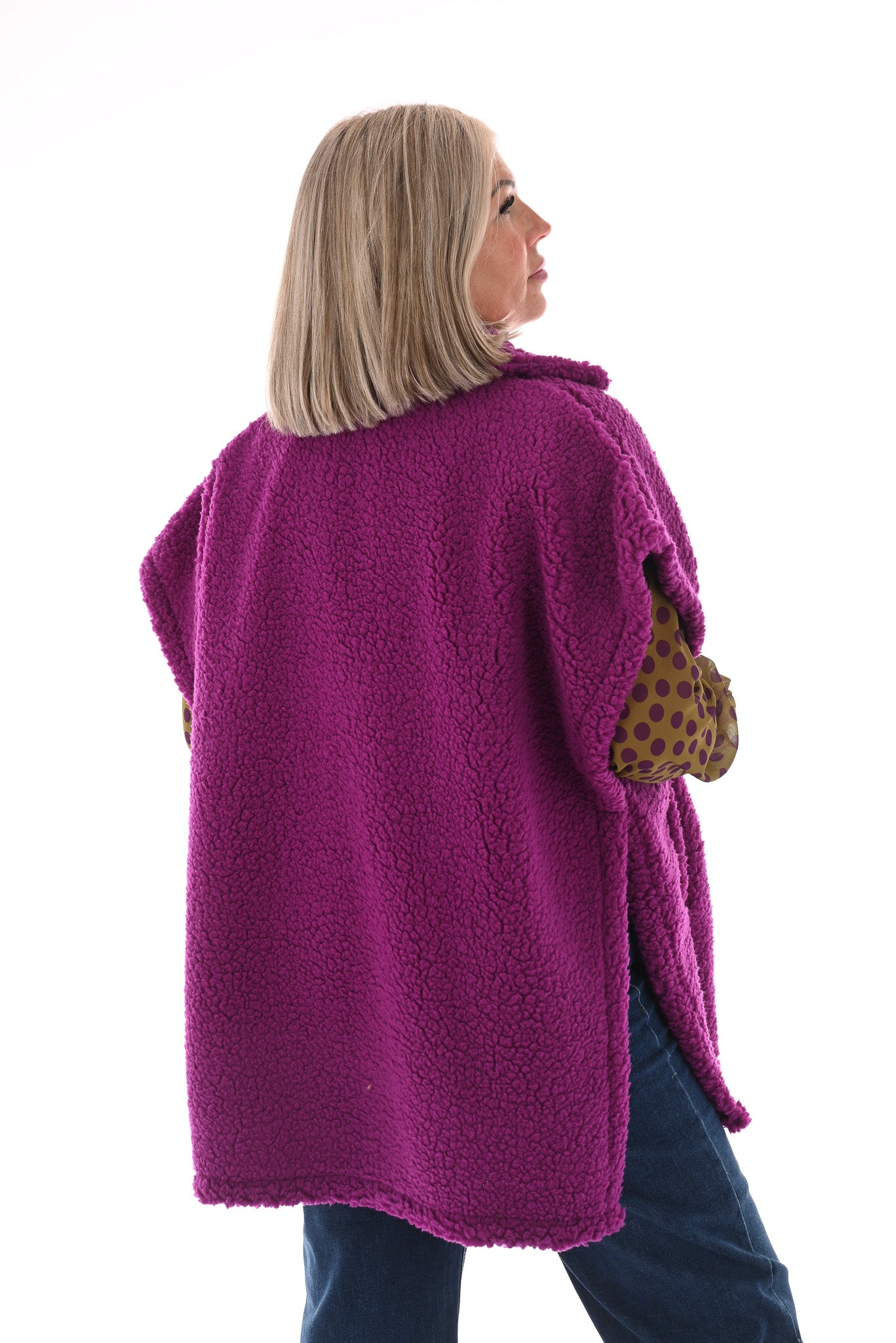 Lange teddy gilet cyclaam