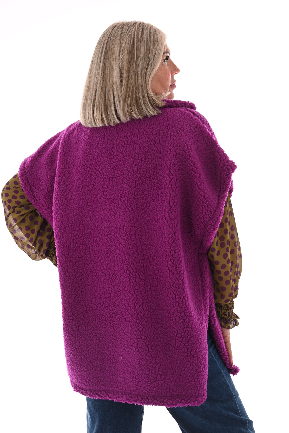 Lange teddy gilet cyclaam