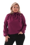 Silky blouse met strik uni aubergine