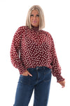 Top smock kraag dots bordeaux/wit