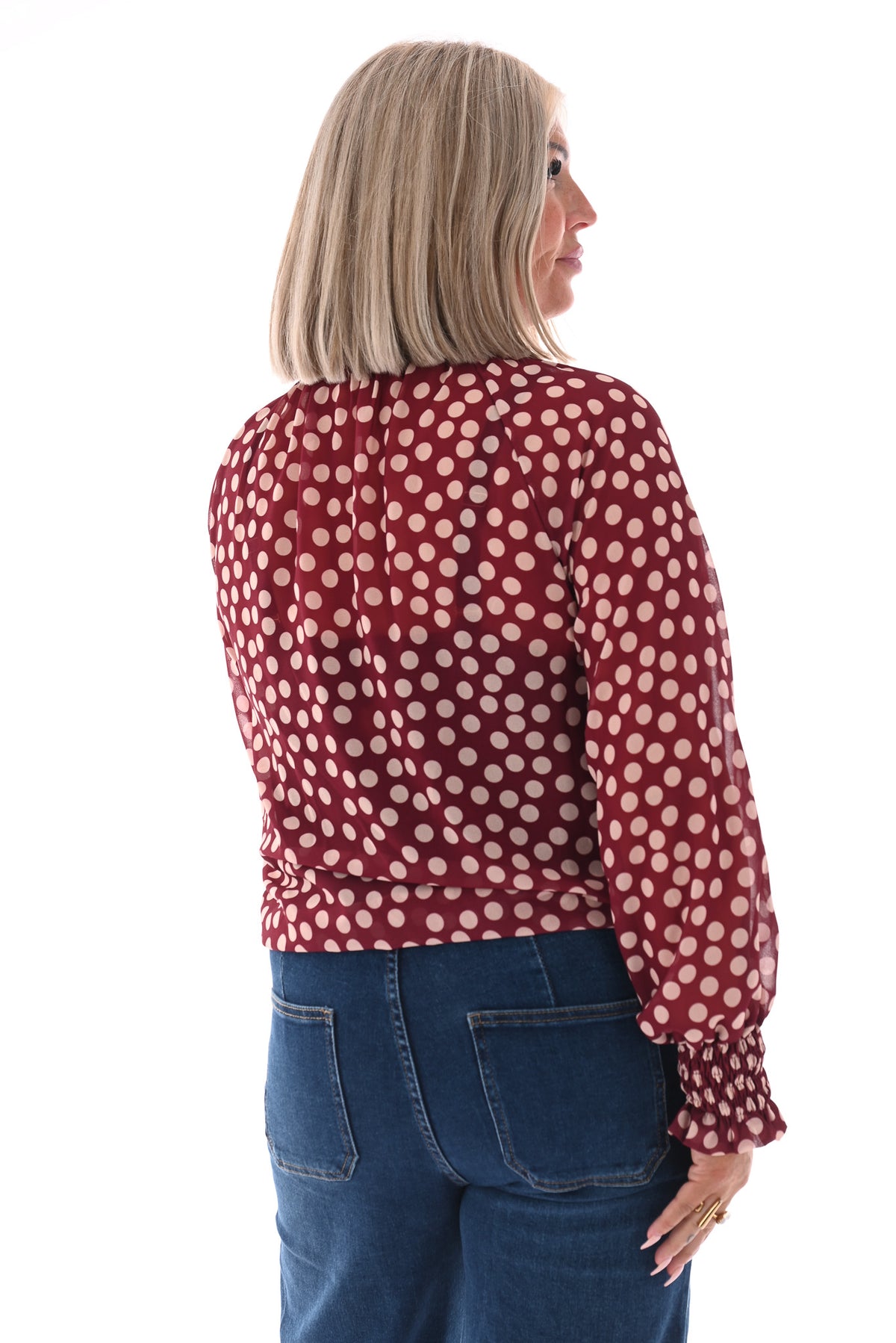 Top smock kraag dots bordeaux/wit