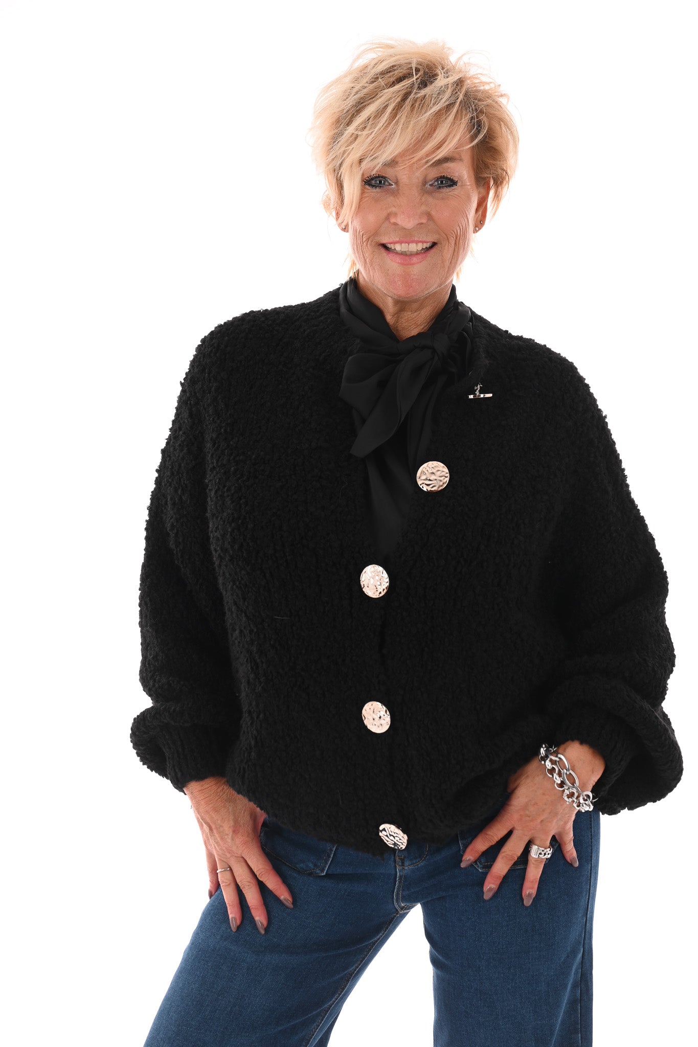 Boucle vest grote knopen zwart