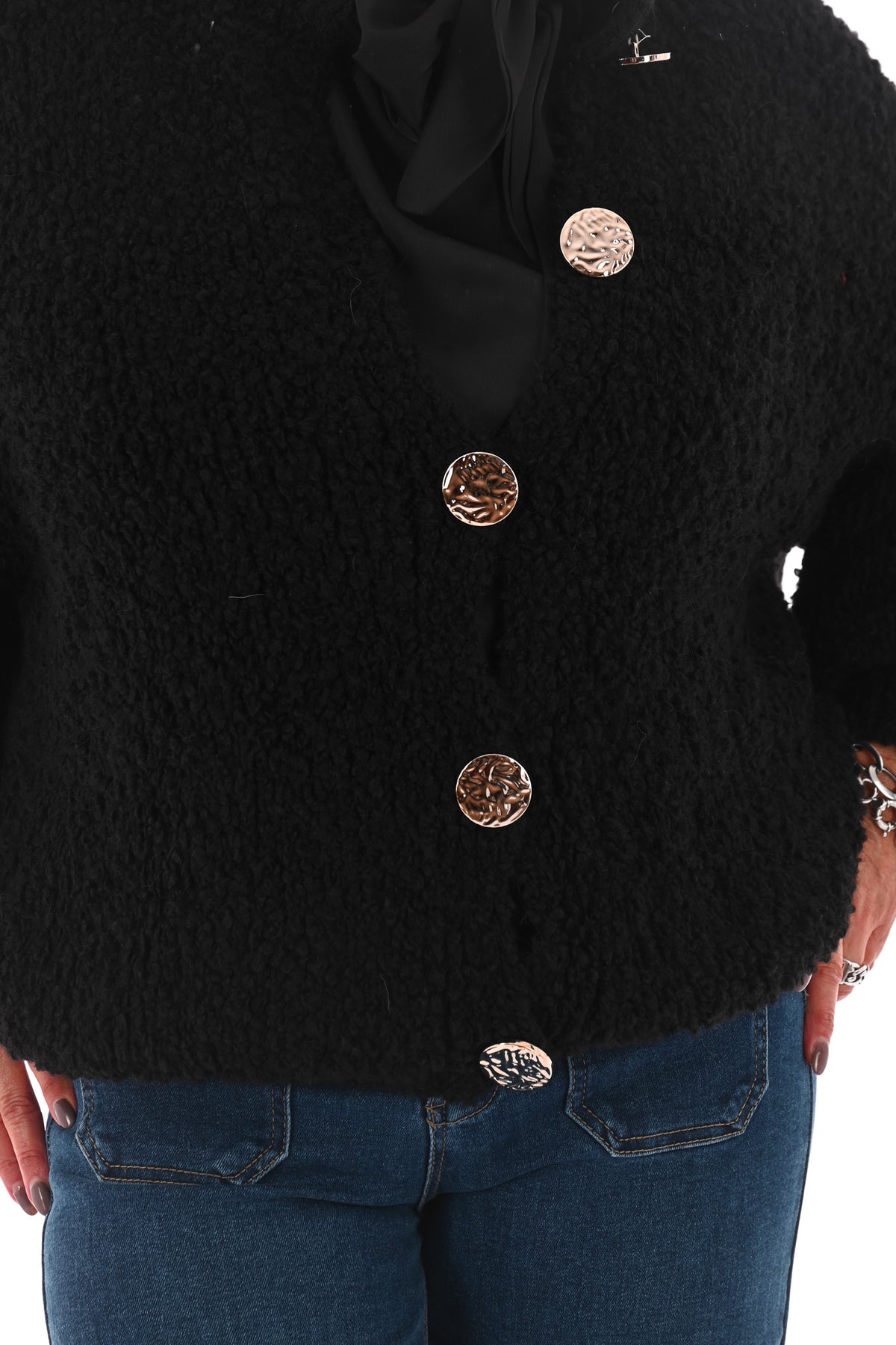 Boucle vest grote knopen zwart