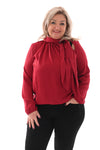 Silky blouse met strik uni rood